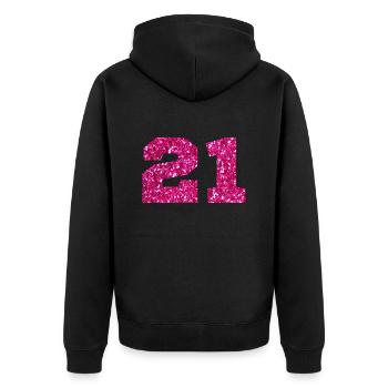 Numéro 21 paillettes rose - 21e anniversaire - Veste à capuche bio Premium Unisexe - noir - Dos - Nico (187cm)