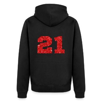 Numéro 21 paillettes rouge - 21e anniversaire - Veste à capuche bio Premium Unisexe - noir - Dos - Nico (187cm)
