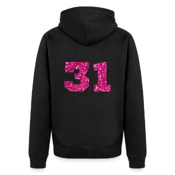 Numéro 31 paillettes rose - 31e anniversaire - Veste à capuche bio Premium Unisexe - noir - Dos - Nico (187cm)