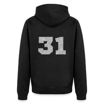 Numéro 31 paillettes argenté - 31e anniversaire - Veste à capuche bio Premium Unisexe - noir - Dos - Nico (187cm)