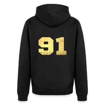 Number 91 Gold Glitter - 91st Anniversary - Unisex Premium Organic Zip Hoodie - black - Back - Nico (187cm)