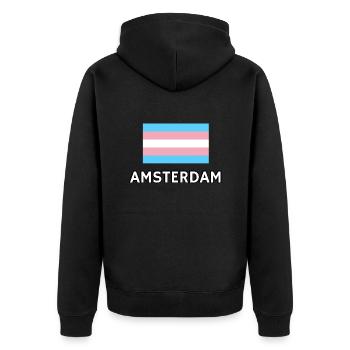 Trans Pride Flag Amsterdam - Unisex Premium Organic Zip Hoodie - black - Back - Nico (187cm)