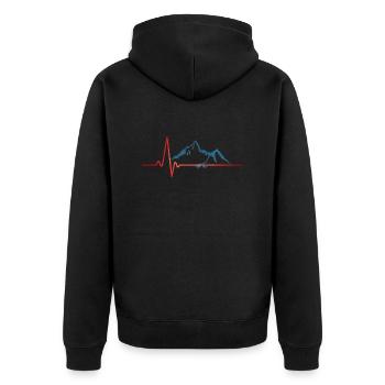 Herzschlag der Berge - Unisex Premium Bio Zip Hoodie - Schwarz - Hinten - Nico (187cm)