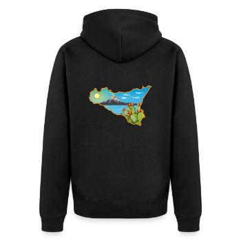 Etna panorama on the map of Sicily - Unisex Premium Organic Zip Hoodie - black - Back - Nico (187cm)
