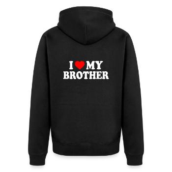 i love my brother - Unisex Premium Bio Zip Hoodie - Schwarz - Hinten - Nico (187cm)