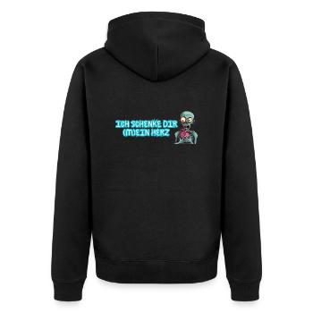 Ich schenke dir mein Herz - Liebe Zombie Romantik - Unisex Premium Bio Zip Hoodie - Schwarz - Hinten - Nico (187cm)