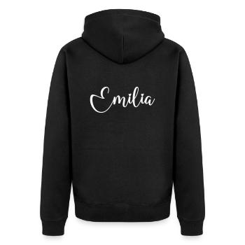 emilia name - Unisex Premium Bio Zip Hoodie - Schwarz - Hinten - Nico (187cm)