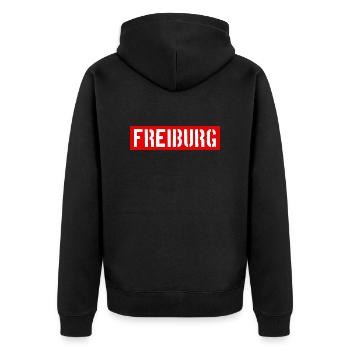 Freiburg - Breisgau - Baden-Württemberg - Unisex Premium Bio Zip Hoodie - Schwarz - Hinten - Nico (187cm)