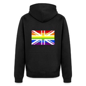 Pride UK No 2 - Unisex Premium Bio Zip Hoodie - Schwarz - Hinten - Nico (187cm)