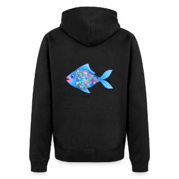 Fatty der Fisch - Unisex Premium Bio Zip Hoodie - Schwarz - Hinten - Nico (187cm)