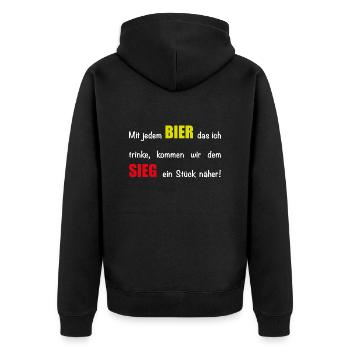 Mit jedem Bier - schwarz - Unisex Premium Bio Zip Hoodie - Schwarz - Hinten - Nico (187cm)