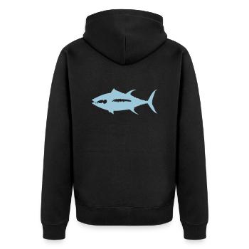 Thunfisch - Unisex Premium Bio Zip Hoodie - Schwarz - Hinten - Nico (187cm)