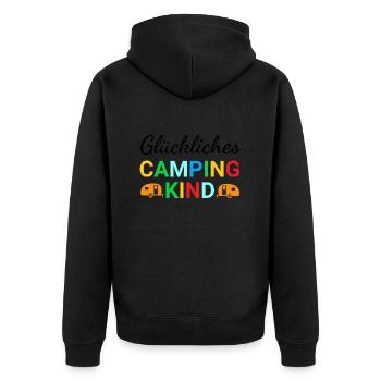 Glückliches Camping Kind - Unisex Premium Bio Zip Hoodie - Schwarz - Hinten - Nico (187cm)
