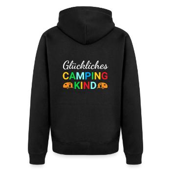 Glückliches Camping Kind - Unisex Premium Bio Zip Hoodie - Schwarz - Hinten - Nico (187cm)
