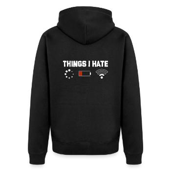 Things I Hate Wifi Batterie - Unisex Premium Bio Zip Hoodie - Schwarz - Hinten - Nico (187cm)