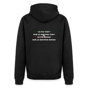 Le fil vert sur le bouton vert,le fil rou… - Veste à capuche bio Premium Unisexe - noir - Dos - Nico (187cm)