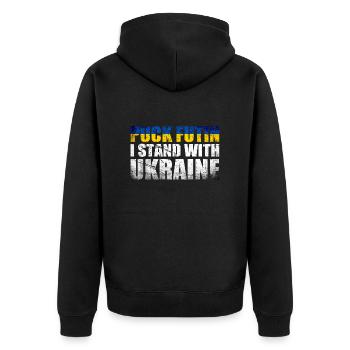 Puck Futin je me tiens avec l’ukraine - Veste à capuche bio Premium Unisexe - noir - Dos - Nico (187cm)