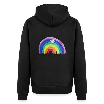Regenbogen Friedenstaube - Unisex Premium Bio Zip Hoodie - Schwarz - Hinten - Nico (187cm)