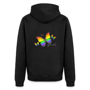 LGBT Queer Rainbow Schmetterling be yourself - Unisex Premium Bio Zip Hoodie - Schwarz - Hinten - Nico (187cm)