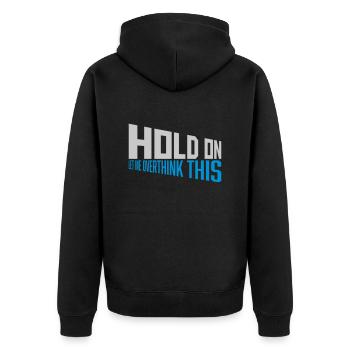 Let me overthink this - Unisex Premium Organic Zip Hoodie - black - Back - Nico (187cm)