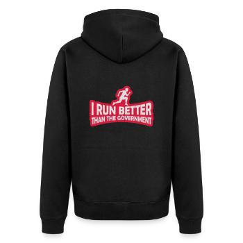 run better than government - Unisex Premium Bio Zip Hoodie - Schwarz - Hinten - Nico (187cm)