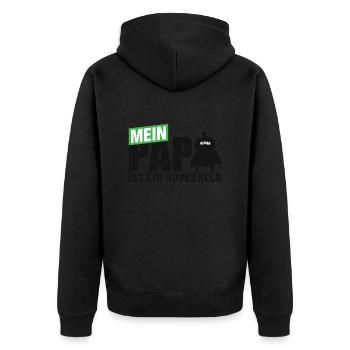 Mein Papa ist ein Superheld - Unisex Premium Bio Zip Hoodie - Schwarz - Hinten - Nico (187cm)
