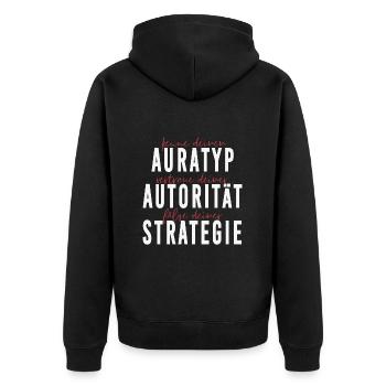 Auratyp, Autorität und Strategie - Unisex Premium Bio Zip Hoodie - Schwarz - Hinten - Nico (187cm)