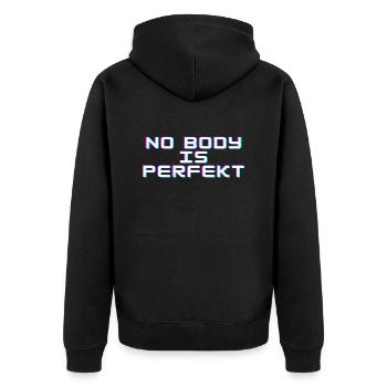 No Budy is Perfekt - Unisex Premium Bio Zip Hoodie - Schwarz - Hinten - Nico (187cm)