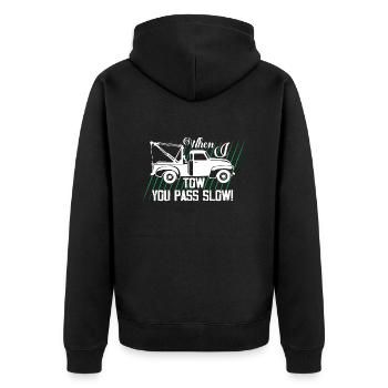 Quand je remorque - tu passes lentement! Camion conducteur de dépanneuse - Veste à capuche bio Premium Unisexe - noir - Dos - Nico (187cm)