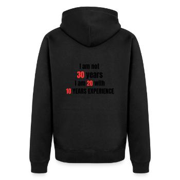 Ich bin keine 30 Jahre alt - Unisex Premium Bio Zip Hoodie - Schwarz - Hinten - Nico (187cm)