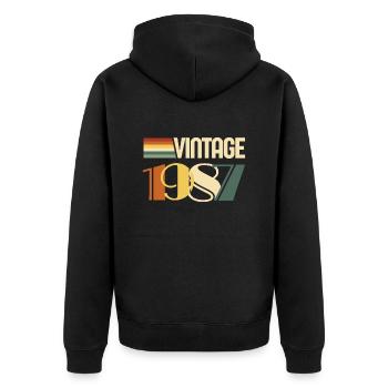 Jahrgang 1987 - 1987 Jubiläumsgeschenk - Unisex Premium Bio Zip Hoodie - Schwarz - Hinten - Nico (187cm)