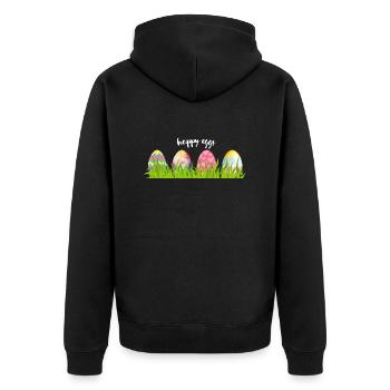 Bunte Ostereier in einer Wiese - Unisex Premium Bio Zip Hoodie - Schwarz - Hinten - Nico (187cm)