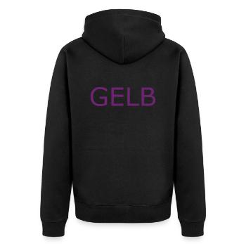 GELB in LILA - Unisex Premium Bio Zip Hoodie - Schwarz - Hinten - Nico (187cm)