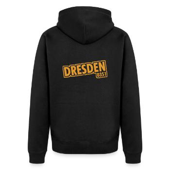 Dresden - 0351 - Vorwahl - Sachsen - Unisex Premium Bio Zip Hoodie - Schwarz - Hinten - Nico (187cm)