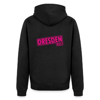 Dresden - 0351 - Vorwahl - Sachsen - Unisex Premium Bio Zip Hoodie - Schwarz - Hinten - Nico (187cm)