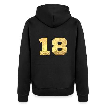 Numéro 18 paillettes doré - 18e anniversaire - Veste à capuche bio Premium Unisexe - noir - Dos - Nico (187cm)