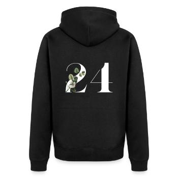 Numéro 24 floral vert -24e anniversaire floral - Veste à capuche bio Premium Unisexe - noir - Dos - Nico (187cm)