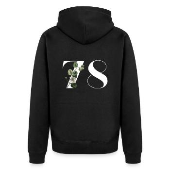 Nummer 78 Blumengrün - 78. Blumengeburtstag - Unisex Premium Bio Zip Hoodie - Schwarz - Hinten - Nico (187cm)