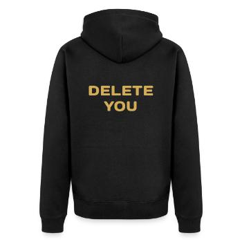 DELETE funny - Unisex Premium Organic Zip Hoodie - black - Back - Nico (187cm)