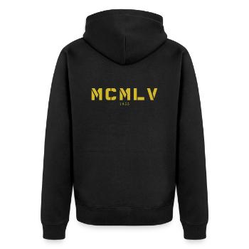 With Roman numerals MCMLV - Made in 1955 - Unisex Premium Organic Zip Hoodie - black - Back - Nico (187cm)