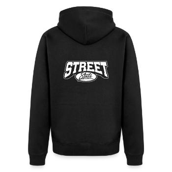 Straße Zustand W - Unisex Premium Bio Zip Hoodie - Schwarz - Hinten - Nico (187cm)