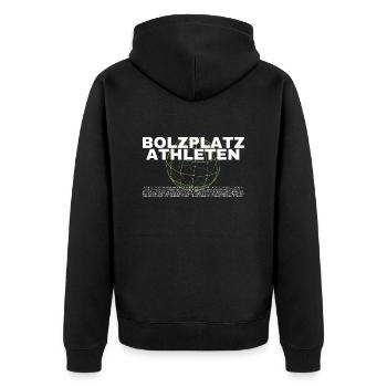 Bolzplatz Athleten 2.0 - Unisex Premium Bio Zip Hoodie - Schwarz - Hinten - Nico (187cm)