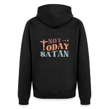 Not Today Satan - Unisex Premium Bio Zip Hoodie - Schwarz - Hinten - Nico (187cm)