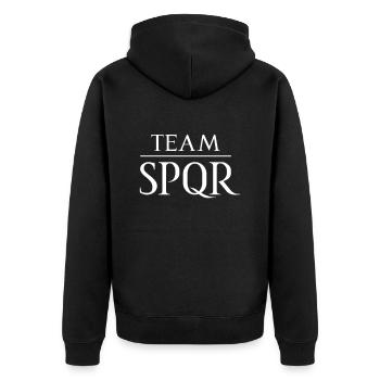 Team SPQR Logo Vektor Hell - Unisex Premium Bio Zip Hoodie - Schwarz - Hinten - Nico (187cm)