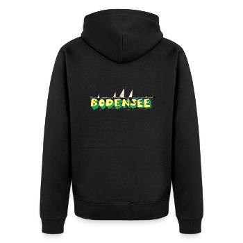 Bodensee Ferienglück - Unisex Premium Bio Zip Hoodie - Schwarz - Hinten - Nico (187cm)
