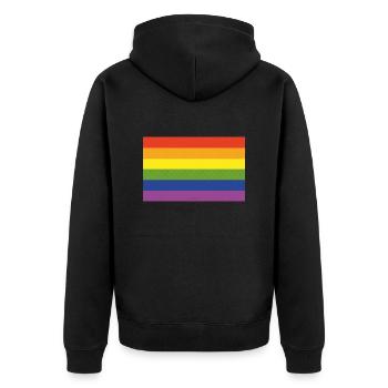 Rainbow Flag Regenbogenfahne CSD Peace - Unisex Premium Bio Zip Hoodie - Schwarz - Hinten - Nico (187cm)