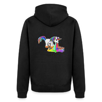 Kotzendes Einhorn - Unisex Premium Bio Zip Hoodie - Schwarz - Hinten - Nico (187cm)