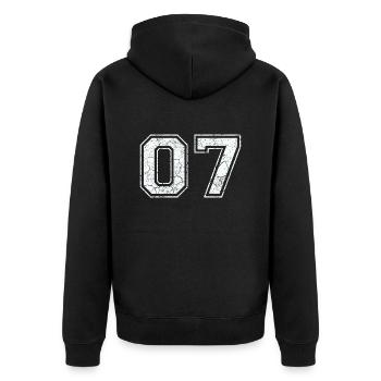 07 in white in the used look - Unisex Premium Organic Zip Hoodie - black - Back - Nico (187cm)