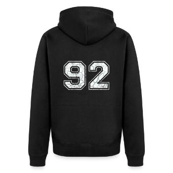 92 in white in the used look - Unisex Premium Organic Zip Hoodie - black - Back - Nico (187cm)