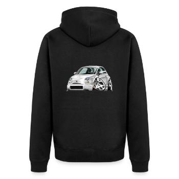 "NewLuigi" 500er ComicArt ReinholdDisegno - Unisex Premium Bio Zip Hoodie - Schwarz - Hinten - Nico (187cm)